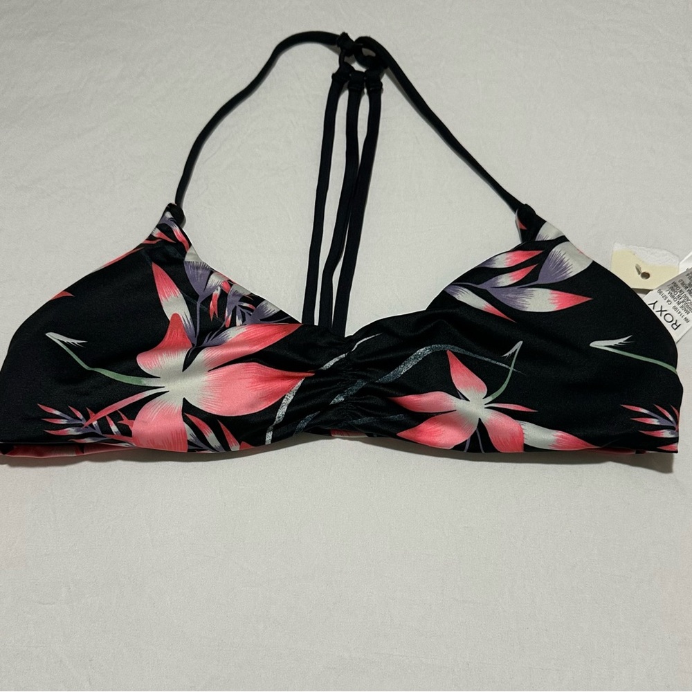 Roxy Blowing Mind Halter Floral Bikini Top with Strappy Back